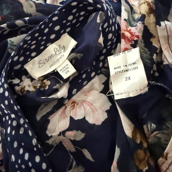 size 2X Siren Lily tie waist Floral Navy Maternity Tunic top blouse - Picture 5 of 6